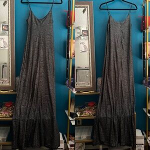 BCBGeneration Black and Silver Sleeveless Spaghetti Strap Maxi